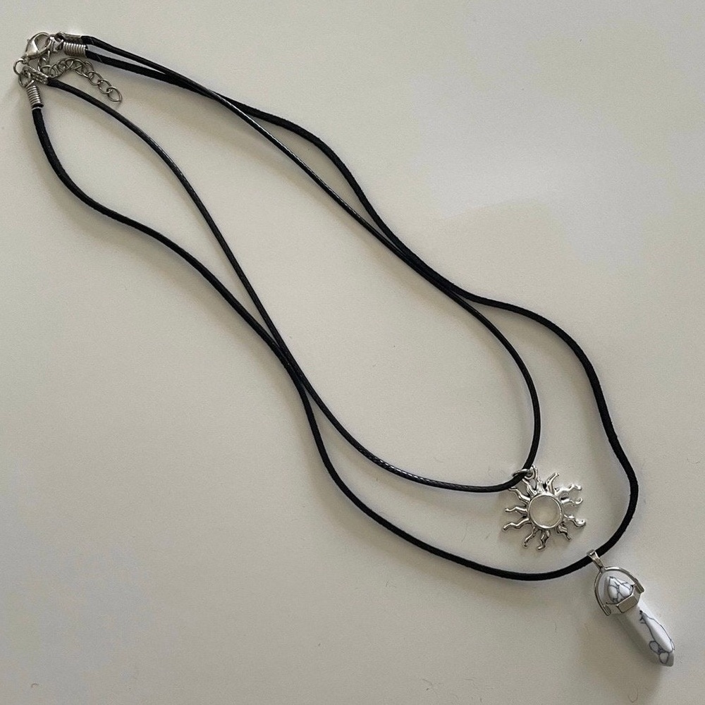 Dual Stranded Sunburst & White Turquoise
Hexagonal Pendant Necklace